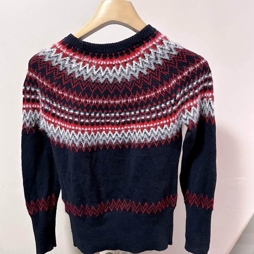 Tommy Hilfiger Women’s Fair Isle Sequin Knit Sweater Red Navy Blue Size Small